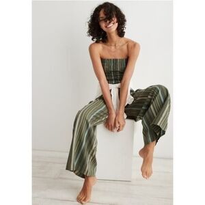AERIE Linen Blend Strapless Wide-Leg Jumpsuit- Olive Fun-Women's Size XS